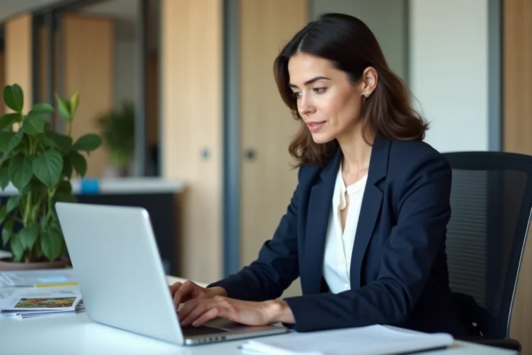 Agente municipale de la Ville de Paris se connectant à son espace personnel en ligne depuis son bureau