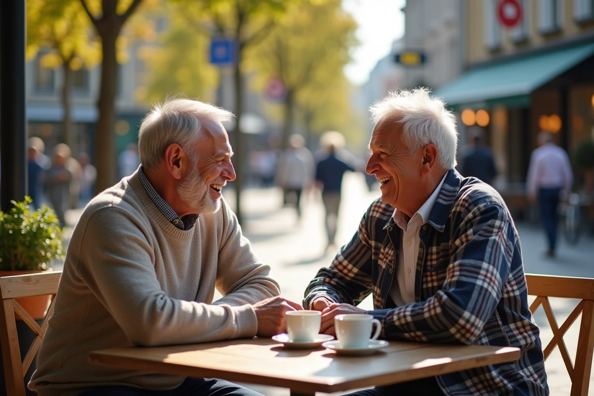 Deux hommes âgés riant autour d