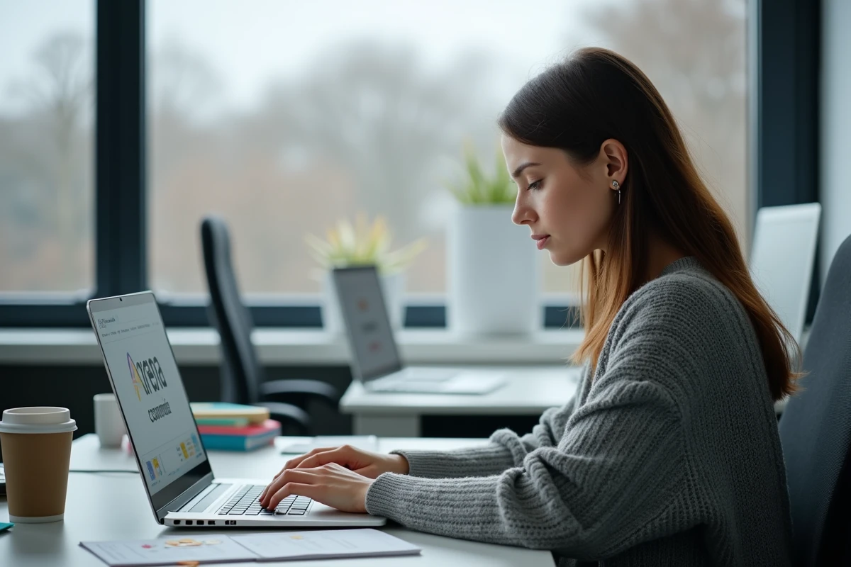 Employée de l'académie d'Amiens gérant des dossiers administratifs via le portail Arena sur un ordinateur portable