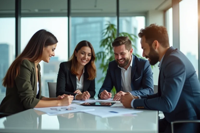 Groupe de professionnels en réunion dans un bureau moderne