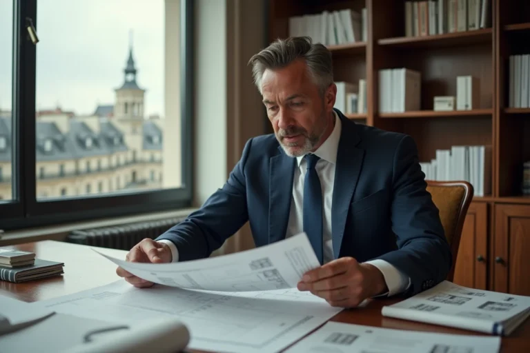 Gestionnaire de SCPI analysant la valeur de reconstitution d'un portefeuille immobilier dans un bureau parisien