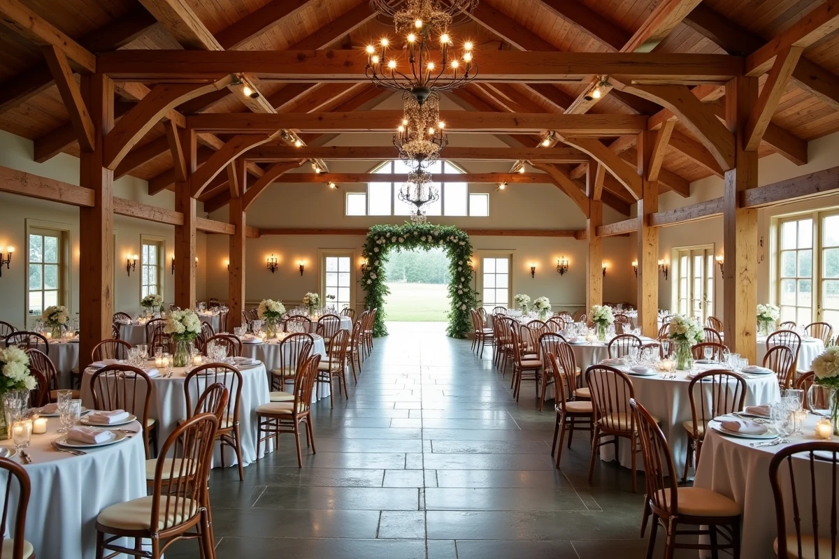 Un espace de mariage combinant salle de cérémonie et salle de réception dans un même lieu, réduisant la logistique